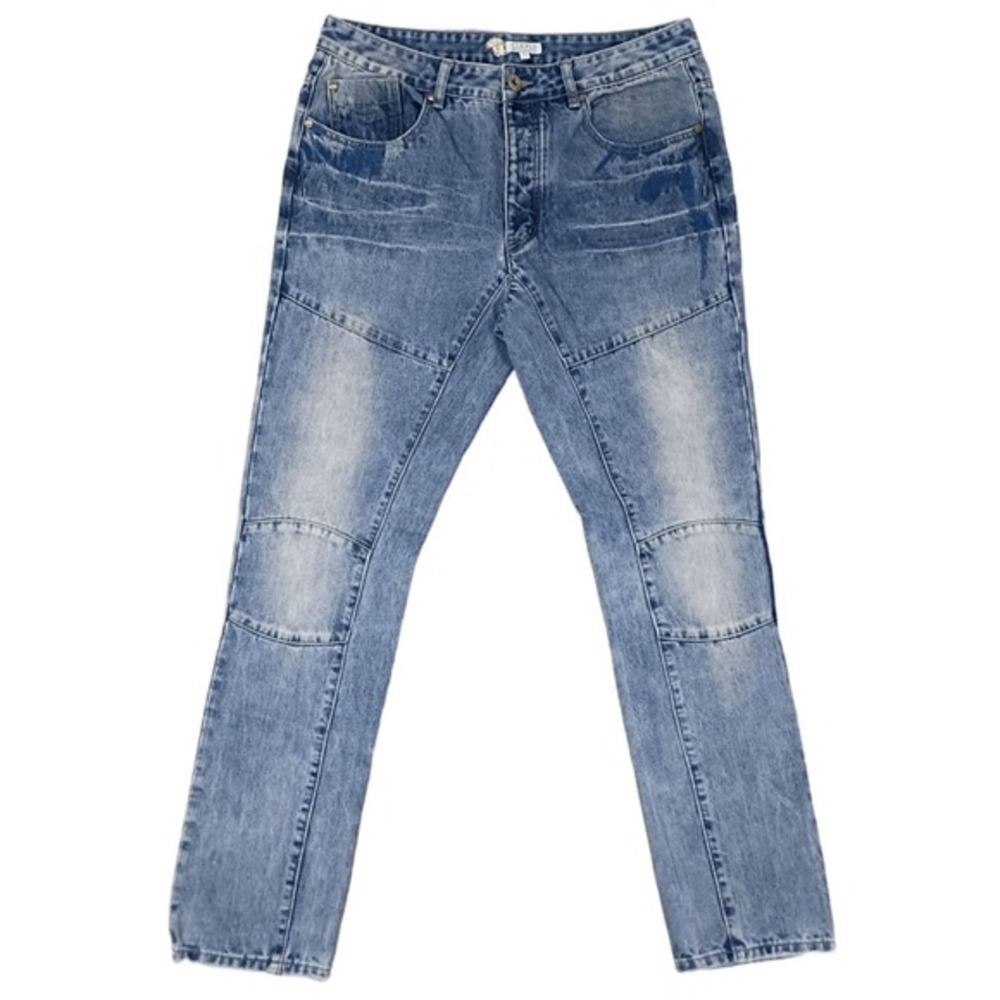 STAPLE Mens 36 Light Wash Paneled Moto Distressed Denim‎ Jeans Button Fly